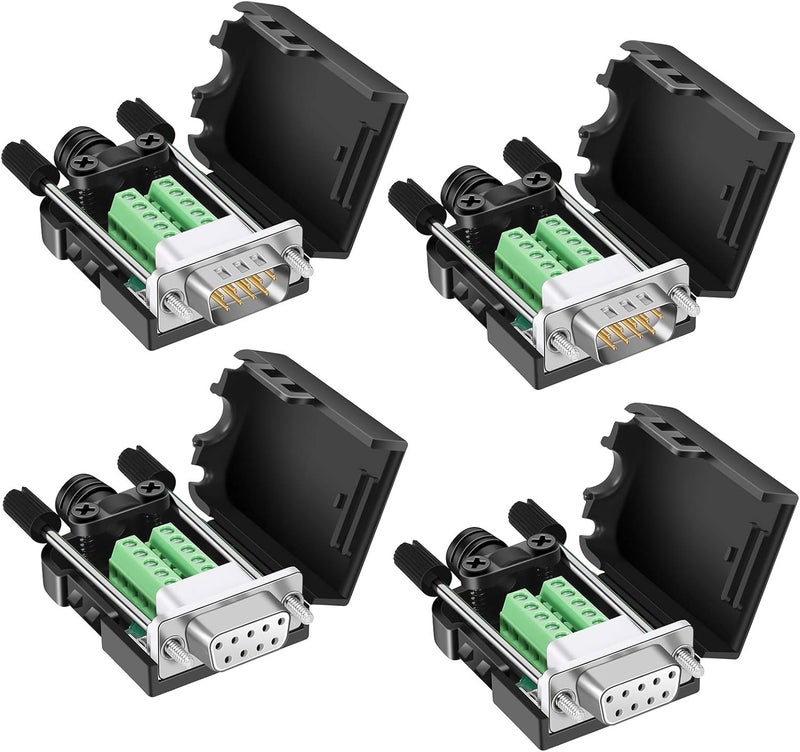 Dbilida DB9 Solderless Connector (2Male+2Female), DB9 Breakout Connector RS232 D-SUB Serial to 9pin Port Terminal with Case - Image 1